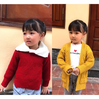 Áo len cổ nơ cho bé. Áo Khoác Len Cardigan Dáng Dài Vặn Thừng