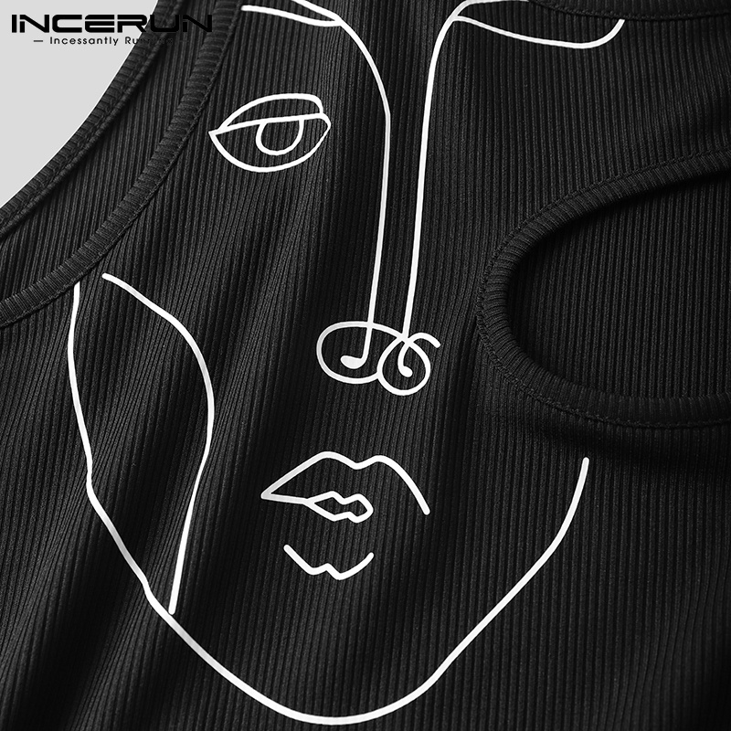 Áo tanktop INCERUN dành cho nam thiết kế không tay cắt lỗ in hình thời trang