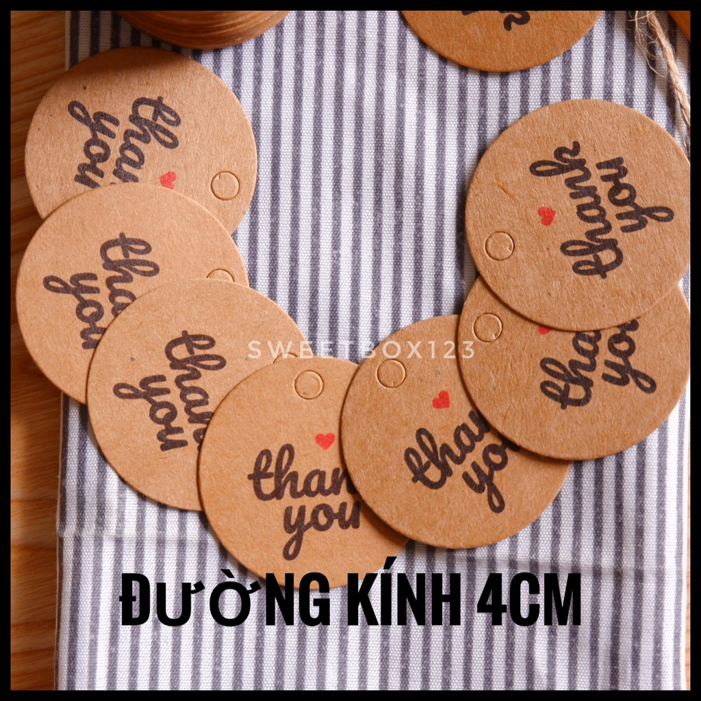 100 Tem Tag Giấy Kraft Treo THANK YOU Cám Ơn Khách Hàng Đường Kính 4cm - Thẻ Giấy Handmade Trang Trí (không kèm dây)