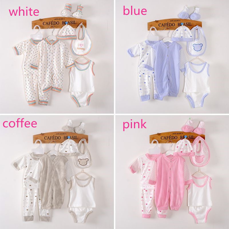 Bộ trang phục 8 mảnh gồm áo liền quần sọc ngang + quần yếm cho bé sơ sinh