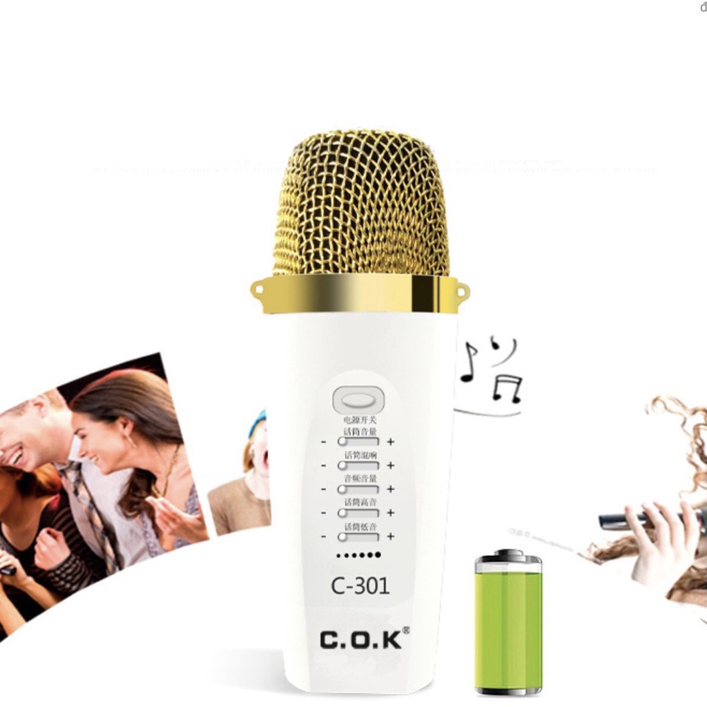 MICRO HÁT ĐIỆN THOẠI C.O.K C-301 MIC THU ÂM KARAOKE  3 IN 1 - HÀNG CHÍNH HÃNG