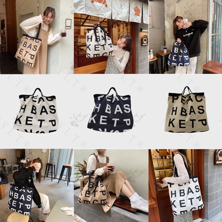 Túi xách canvas sức chứa lớn in họa tiết chữ phong cách Hàn Quốc 6 kiểu dáng dành cho sinh viên【10】