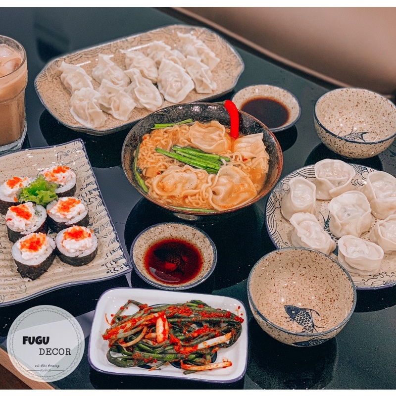 Bộ bát đĩa phong cách Nhật Bản hình con cá , bát đĩa decor