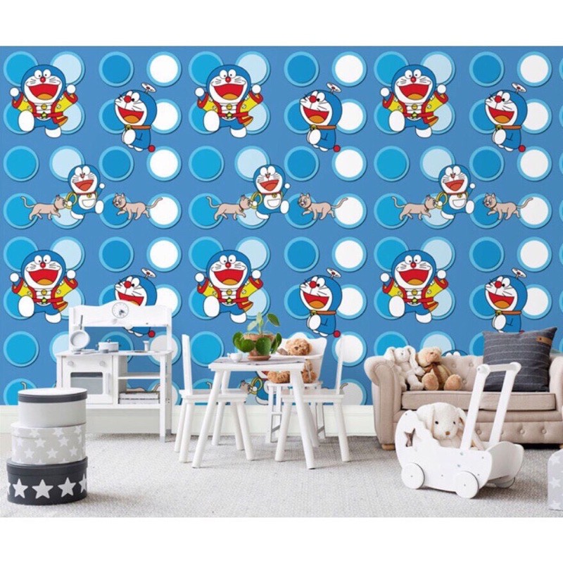 [SALE SỐC] 10m Giấy dán tường Đô re mon ô tròn - 10m Decal dán tường Doraemon ô tròn có keo sẵn