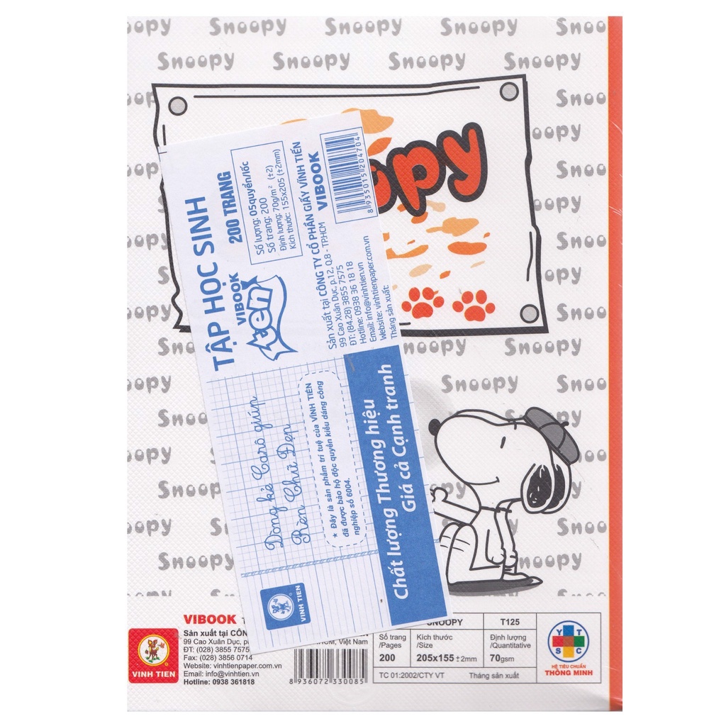 Lốc 5 Cuốn Tập Học Sinh ViBook - Snoopy - 200 Trang - 8935015204704