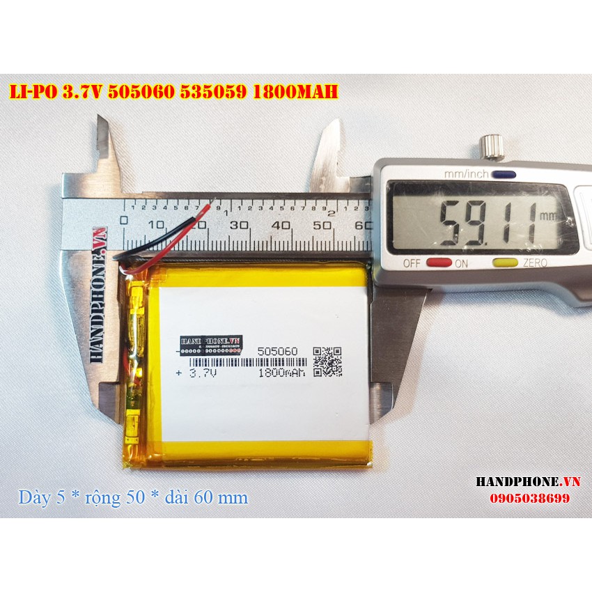 Pin Li-Po 3.7V 1800mAh 505060 535059 (Lithium Polymer) cho điện thoại, loa Bluetooth, định vị GPS, Camera hành trình