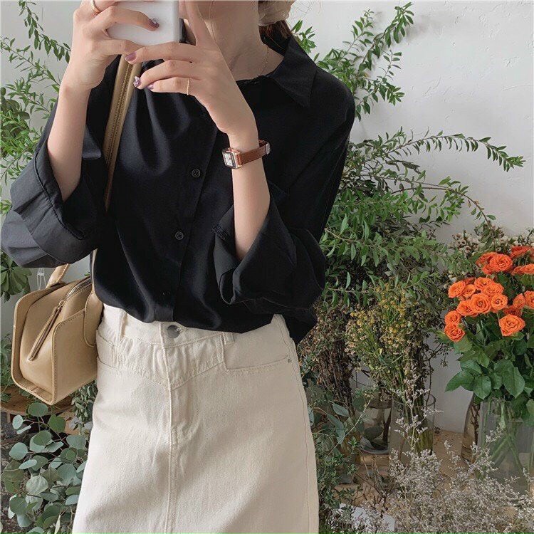 Sơ mi nữ form rộng dài tay đi học đi chơi lụa Hàn cao cấp Junnie Closet