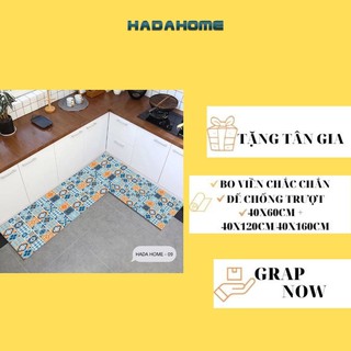 Thảm Trải Sàn, Thảm Lau Chân Nhà Bếp, Set 2 Thảm Đế Chống Trượt Họa Tiết Gạch Bông 40x60cm + 40x120cm