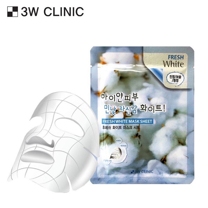 Combo 10 Túi Mặt nạ giấy dưỡng trắng da dưỡng ẩm chiết xuất từ Hoa Nhung Tuyết 3W Clinic Hàn Quốc 23mlx10