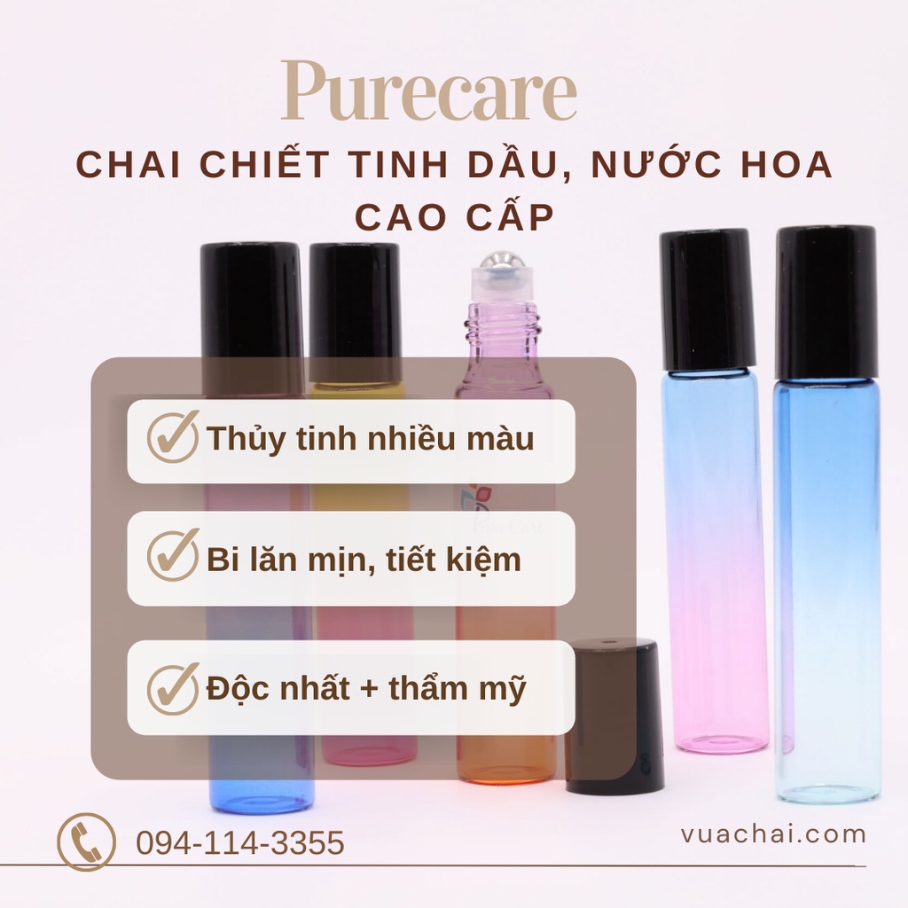 Chai THỦY TINH bi lăn 5ml 10ml màu Gradient Cầu vồng nắp đen chiết nước hoa tinh dầu Roller Ball Bottle