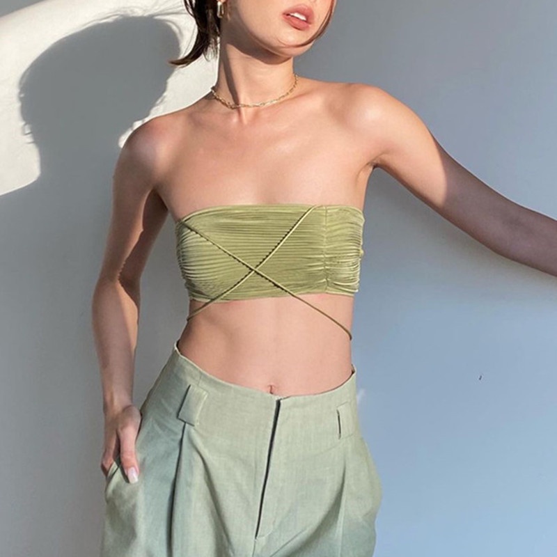 Áo hai dây màu trơn dáng ôm xếp ly thời trang đường phố dành cho nữ