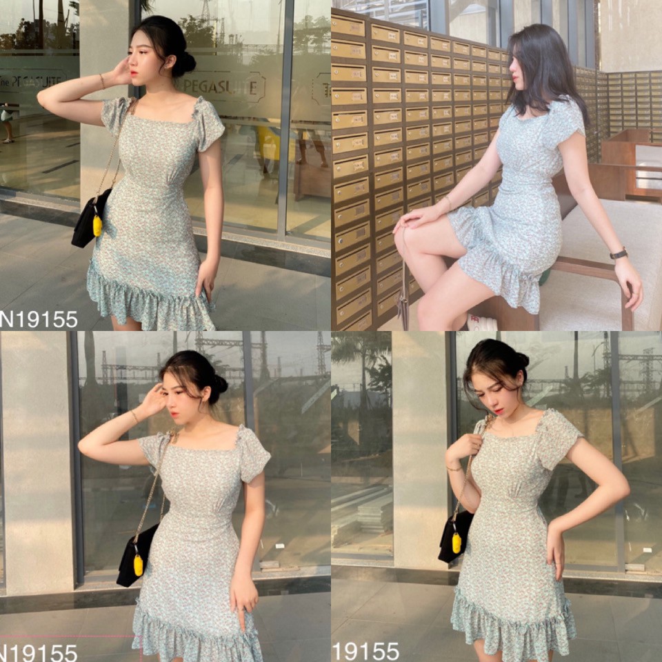 Đầm Bangkokk Dress thiết kế hoạ tiết hoa nhí- váy trễ vai xoè nhẹ có bo chun phần ngực và eo, from chuẩn tôn dáng