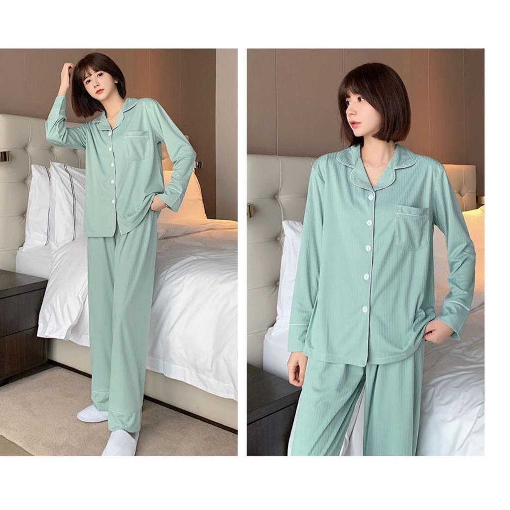 Bộ ngủ pijama nữ dài tay nữ chất chất liệu 100% cotton màu XanhMint - bộ ngủ thu đông dài tay (có bigsize) | BigBuy360 - bigbuy360.vn