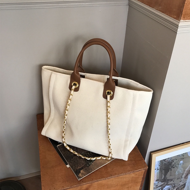 Túi tote xách tay vải canvas cỡ lớn phong cách văn học và nghệ thuật Pháp đơn giản thời trang cho nữ