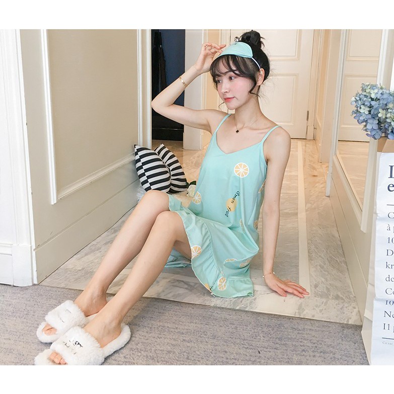 Váy ngủ 2 dây có mút ngực tặng bịt mắt ngủ cùng màu | BigBuy360 - bigbuy360.vn