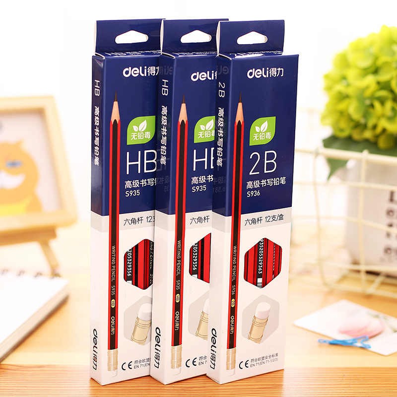 Bút Chì Gỗ Có Đầu Tẩy DELI Chính Hãng - 2B / HB Chuyên Dụng Cho Học Sinh