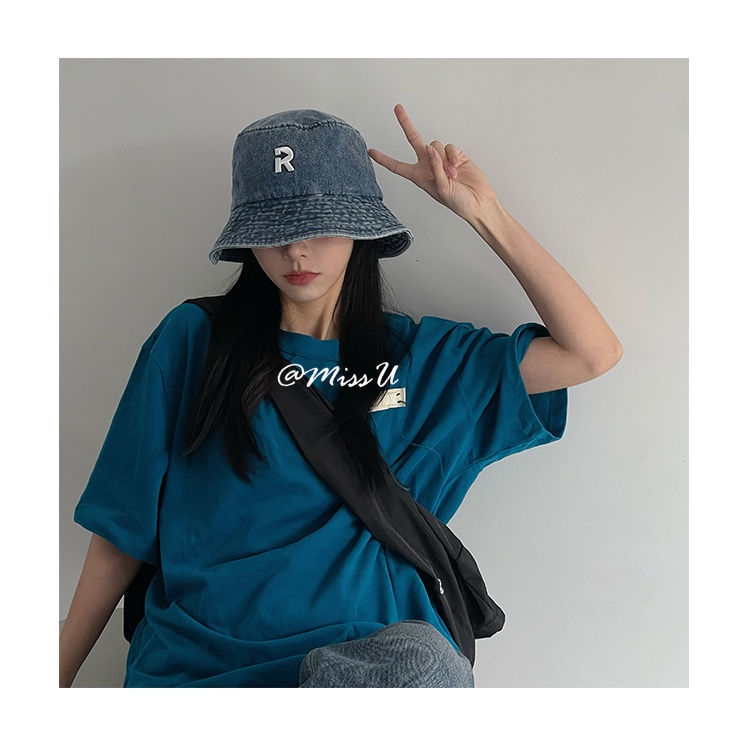 Nón Tai Bèo Denim Thêu Chữ R Thời Trang Hàn Quốc