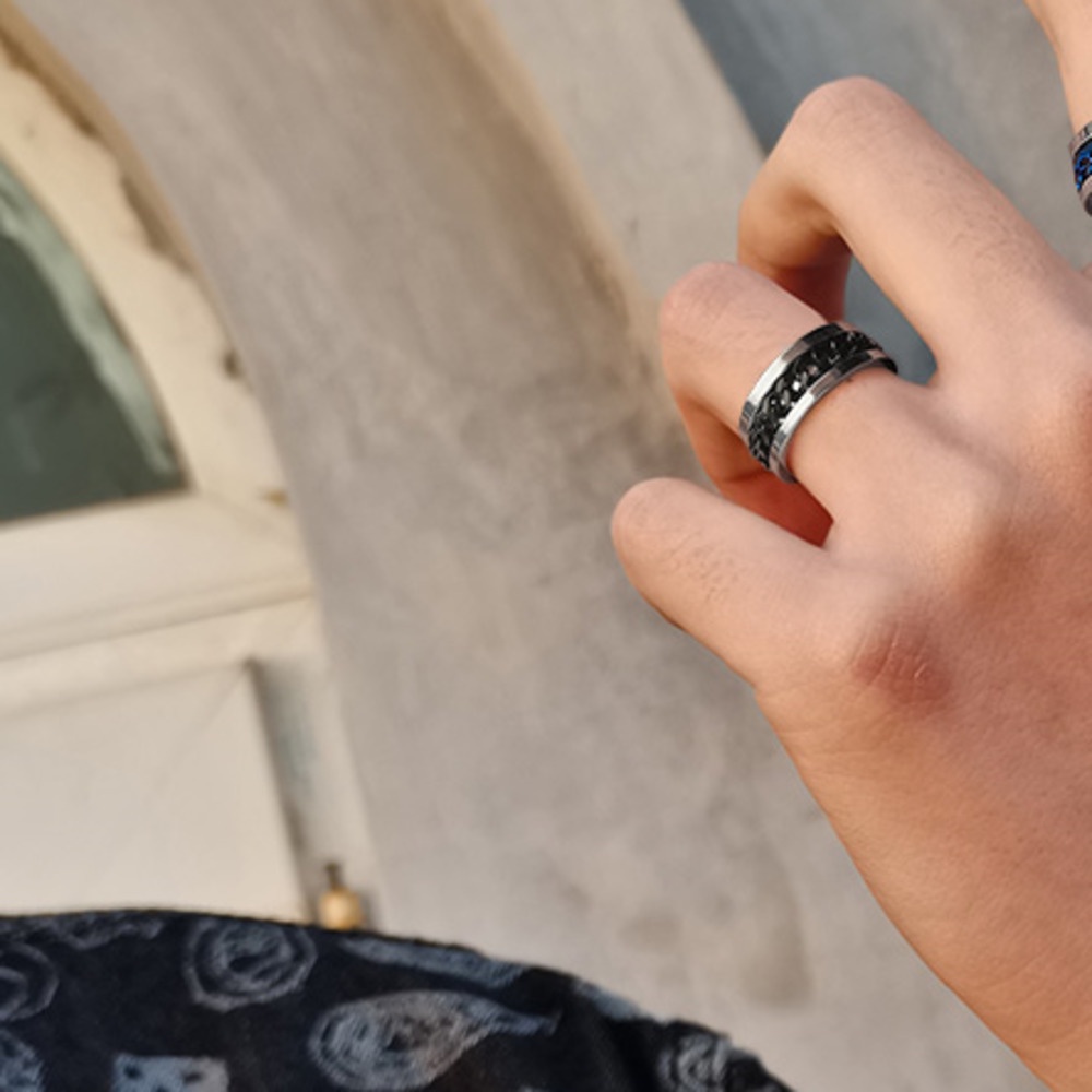 Nhẫn Thép Titan Phối Dây Xích Phong Cách hip hop Hàn Quốc Thời Trang Cho Nam Và Nữ