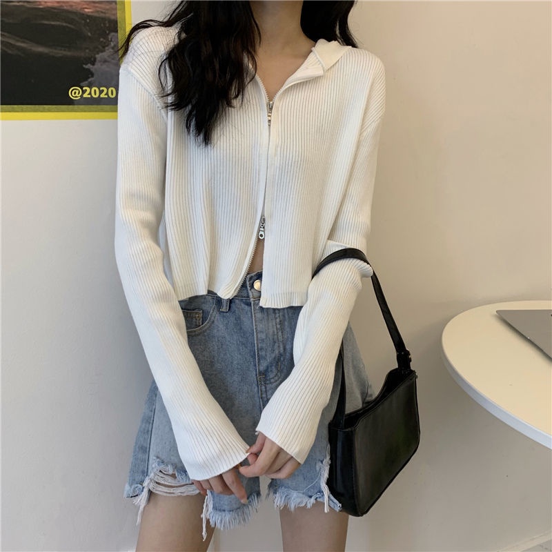 Áo Khoác Cardigan Mỏng Tay Dài Có Nón Hai Lớp Màu Sắc Trơn Dáng Rộng