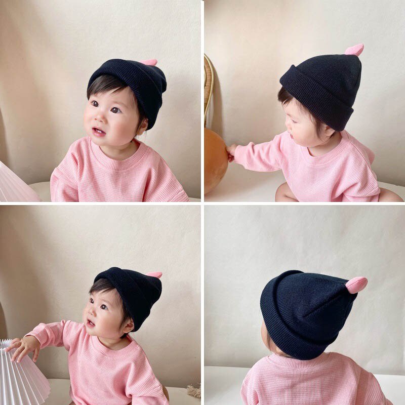 Mũ Len Tròng Đầu Giữ Ấm In Hình Trái Tim Dễ Thương Thời Trang Thu Đông Cho Bé