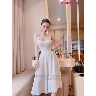 đầm 2 dây dáng xòe, chất thun gân lth