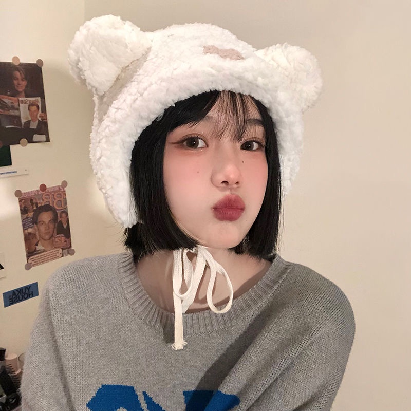 Mũ lông dày giữ ấm tai kiểu hoạt hình gấu đáng yêu cho nữ