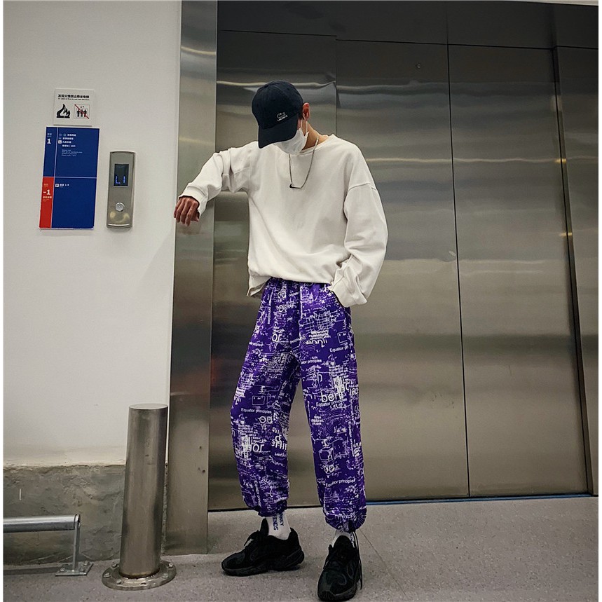 [Hàng Có Sẵn] Miễn Phí Giao Hàng Thật Quần Dài Hip Hop In Hình Phong Cách Harajuku Hàn Quốc Dễ Phối Đồ