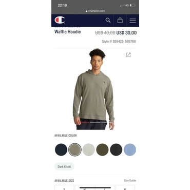 Áo Hoodie Nam Waffle Champion Cotton Mỏng,Nhẹ,Thoáng ,Cực Phong Cách  Chính Hãng