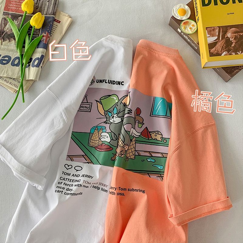 Áo Tay Lỡ Unisex In Hình Tom &amp; Jerry , Áo Thun Tay Lỡ Phông Nam Nữ