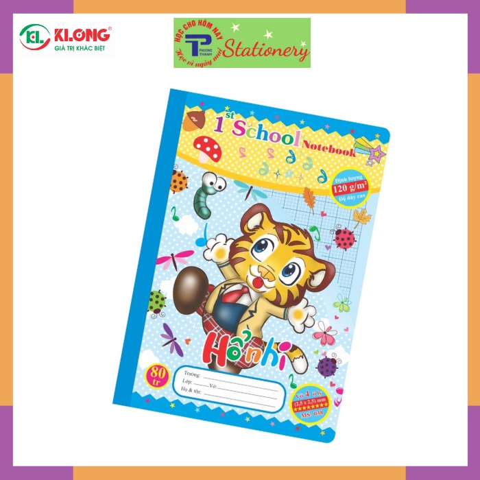 Vở 4 ô ly 48, 80 trang Klong định lượng 120g/m2 bìa hình chích bông, mèo tít, hổ nhi, sóc bi, khăm bun; MS: 038,039