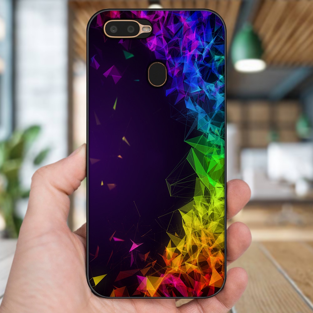 Ốp lưng Oppo A5S, A7, A12, F9 viền đen in hình hoạ tiết 3D