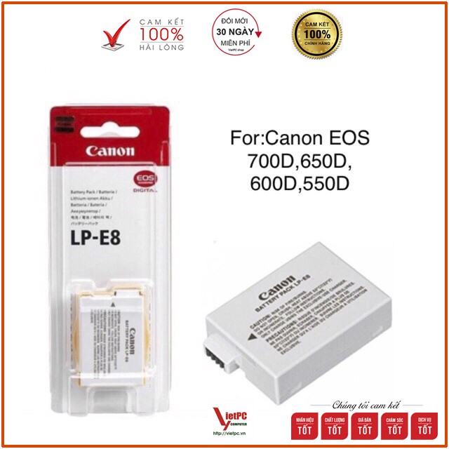 Pin máy ảnh Canon LP-E8 - Hàng Zin bóc máy xịn, cho: Canon 550D, 600D, 650D, 700D