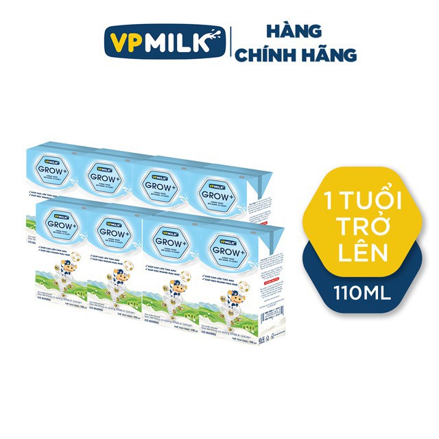 01 Thùng sữa tiệt trùng có đường VPMilk Grow+ trắng (110ml và 180ml) Ship hàng toàn quốc