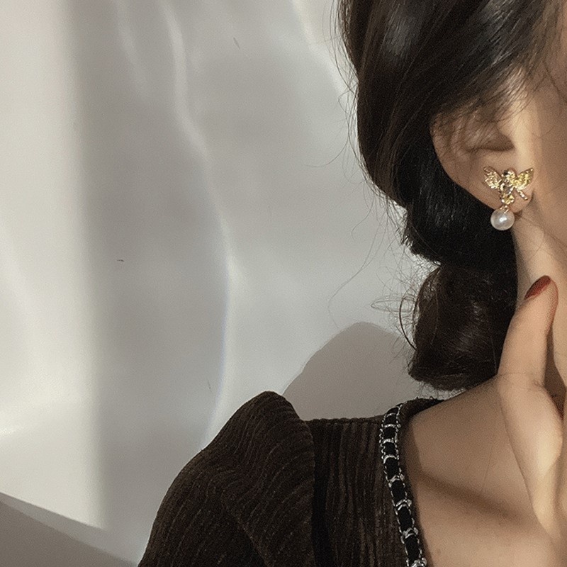 Khuyên Tai Hình Thiên Thần Thần Cupid Đính Ngọc Trai Thời Trang Retro Cho Nữ