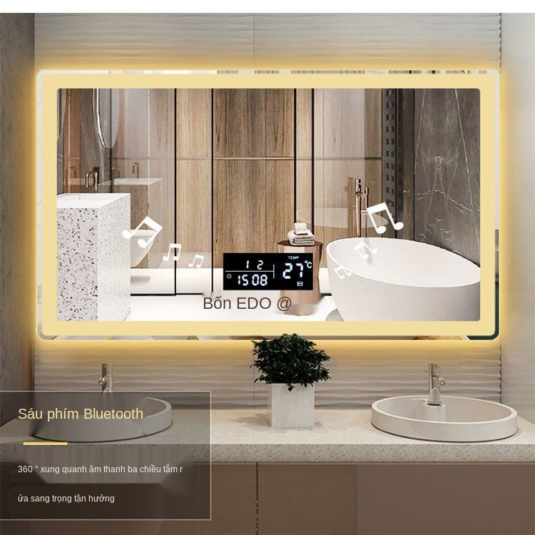 ☫Gương phòng tắm thông minh, vuông, trang điểm có đèn LED, bàn chống sương mù, treo tường, màn hình cảm ứng