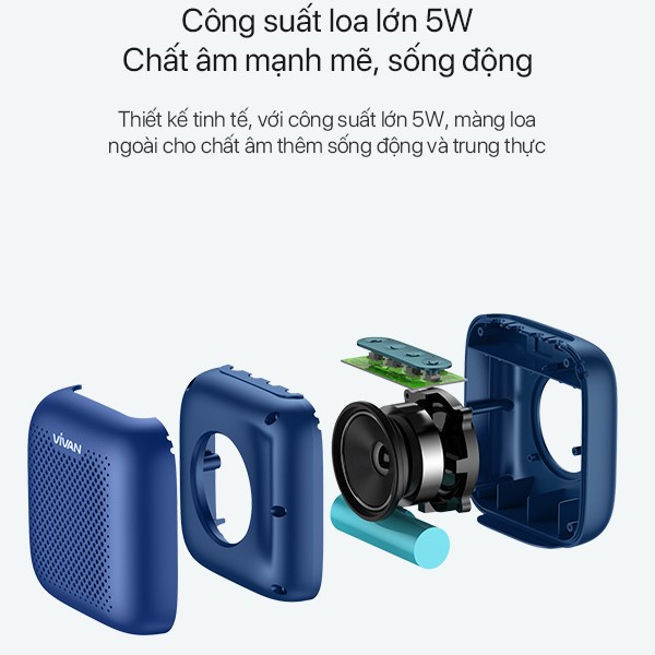 Loa TWS Bluetooth Vivan VS1 Công Suất Lớn 5W Chất Âm Tốt Bass Mạnh Chống Nước