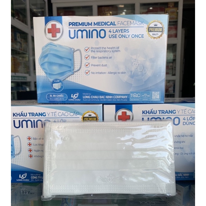 Khẩu trang y tế 4 lớp Umino kháng khuẩn chống bụi hộp 50 chiếc