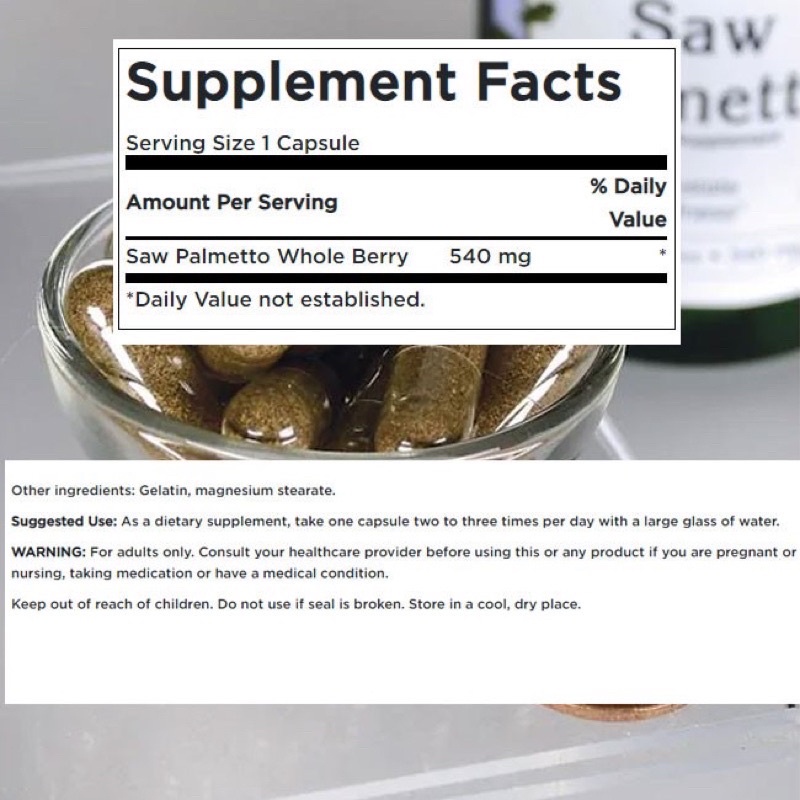 Viên uống Cọ Lùn Saw Palmetto Swanson - giảm tiết dầu trên da nhờ ngăn chặn được DHT