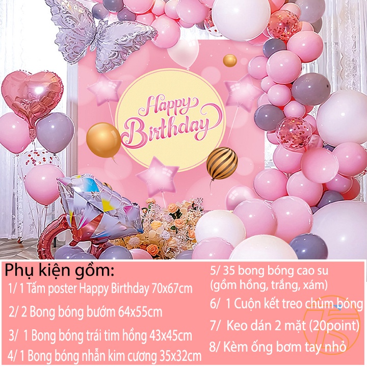 Bộ Trang Trí Sinh Nhật, Thôi Nôi Cho Bé Trai, Bé Gái Mẫu Tấm Poster 70x70cm Có Kèm Bơm Tay