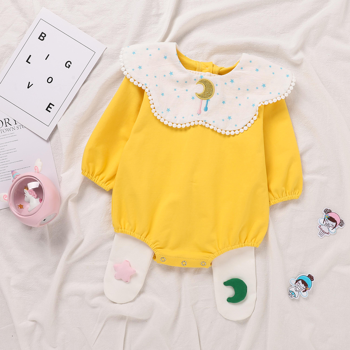 Áo Liền Quần Tay Dài In Hình Ngôi Sao Xinh Xắn Cho Bé Gái