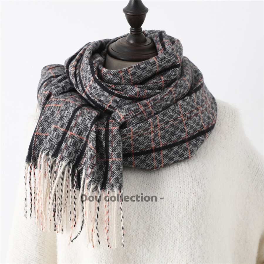 [Nowship2h] Khăn Choàng Cổ Len (Khăn Cashmere Dày) Cao Cấp Giữ Ấm Mùa Đông Họa Tiết Kẻ - 65x200cm - PJN.ARC - Mã LN008