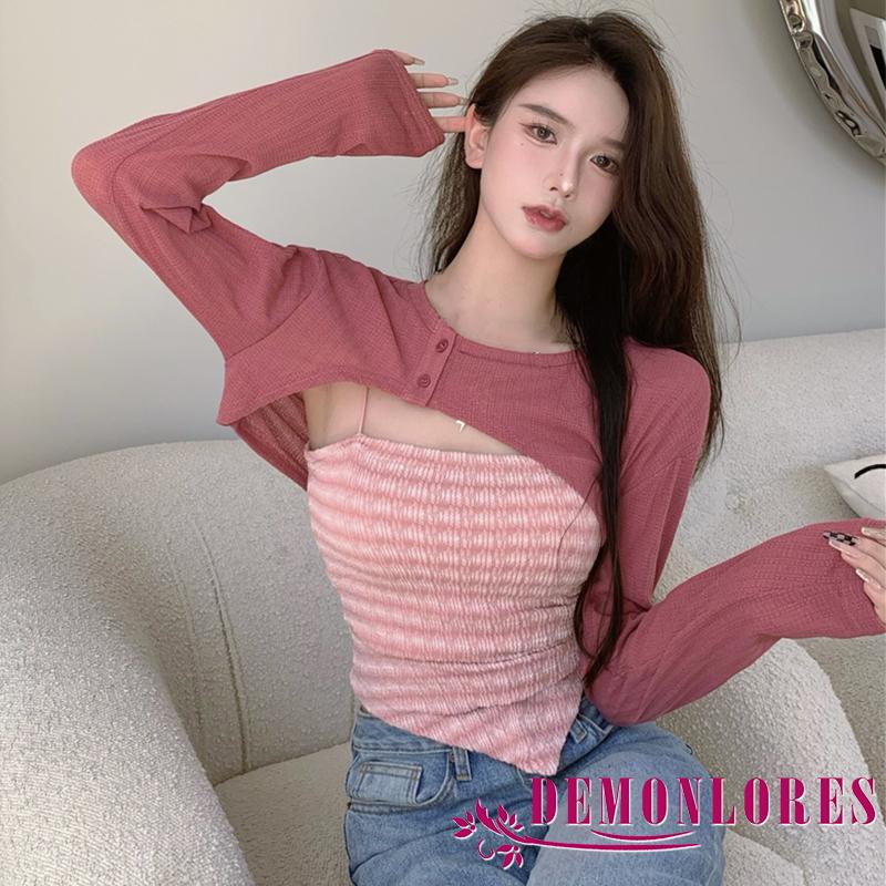 Áo croptop không tay họa tiết Houndstooth gợi cảm cho nữ