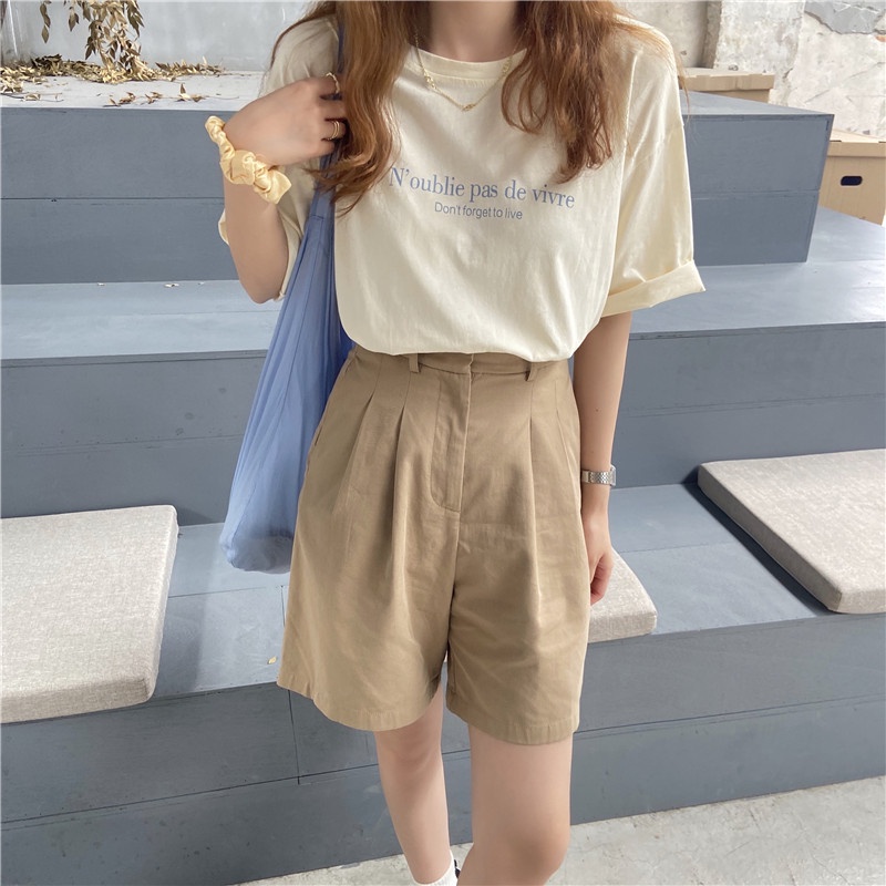 NZN Áo Thun Tay Ngắn Dáng Rộng Màu Sắc Đơn Giản Cho Nữ