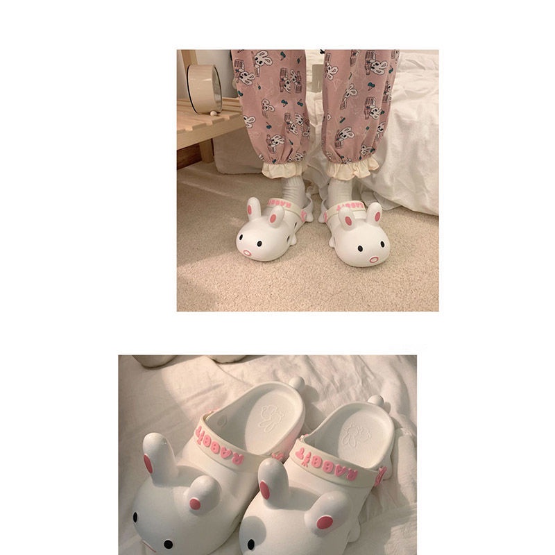 Dép đi trong nhà chống trượt đục lỗ hình thỏ hoạt hình đáng yêu phong cách mùa hè cho nữ