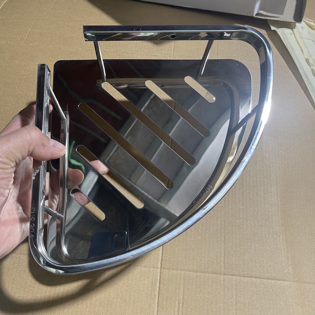 Kệ góc 1 tầng bản nhỏ cho nhà tắm inox sus 304 sáng bóng