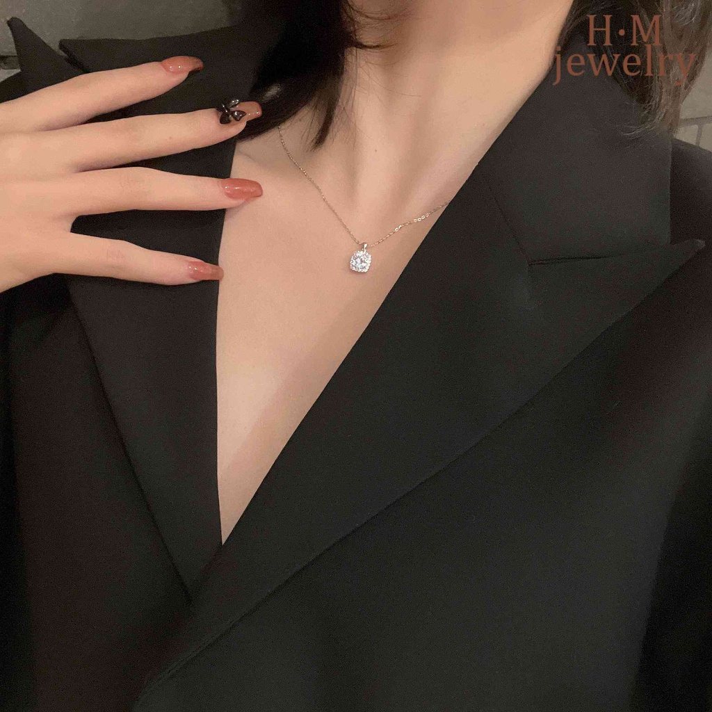 Vòng cổ Bạc 925 Mặt Vuông Đính Đá Siêu Lấp Lánh Đơn Giản Dễ Phối Đồ