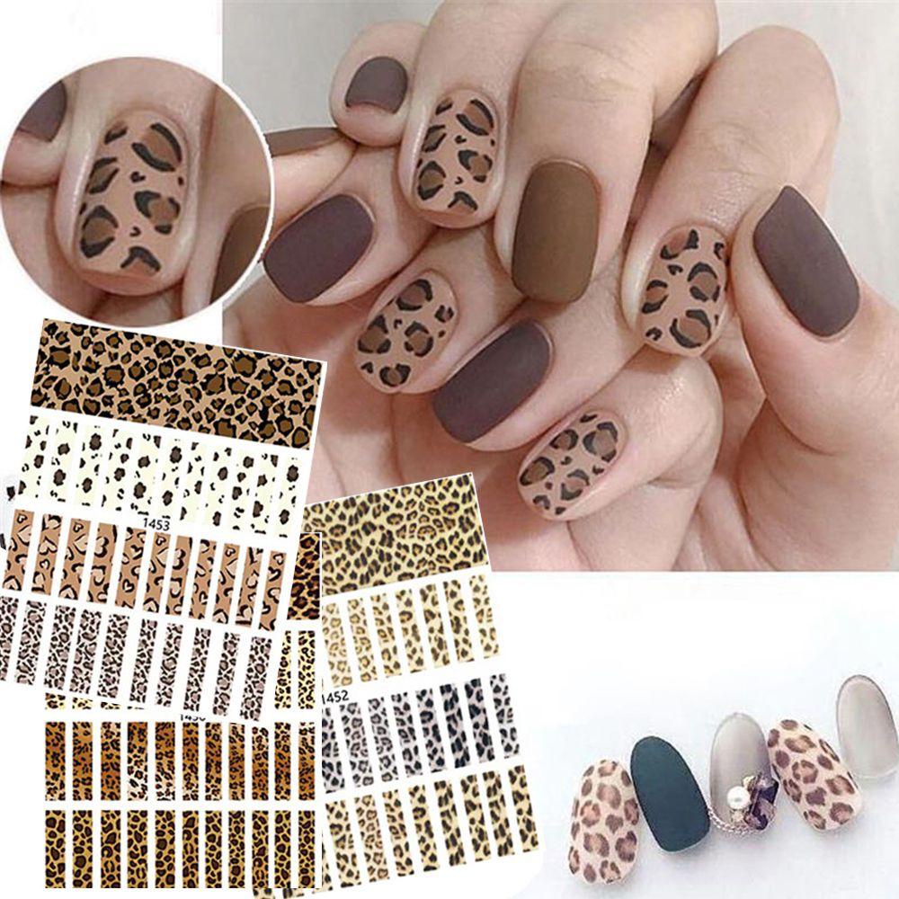 Miếng Dán Trang Trí Móng Tay Toàn Diện Họa Tiết Da Báo 3D Độc Đáo