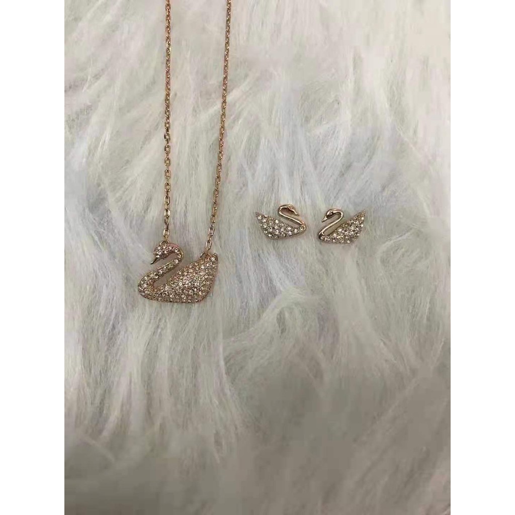 (Hàng Có Sẵn) Bộ vòng cổ + Bông Tai Hình Thiên Nga Đính Đá Swarovski