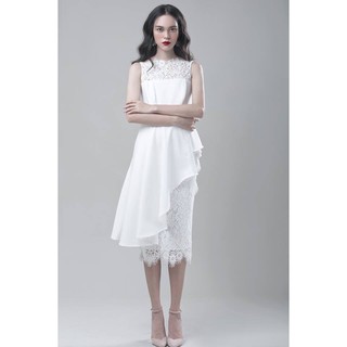 Đầm ren dự tiệc phối tà peplum - Trắng