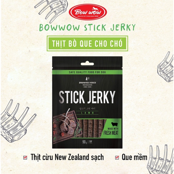 BowWow Stick Jerky_Thịt Cừu Que Snack Cho Chó 90g